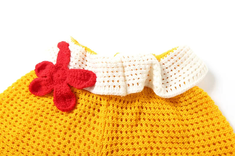 Joskaa 3D Flower Knit Beach Style 2 Piece Sets Women Sexy Halter Bra and Patchwork Shorts Matching 2025 Summer Holiday Outfits