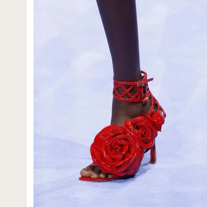 Red Flower Decor Open Toe Sandals With Back Strap For Women