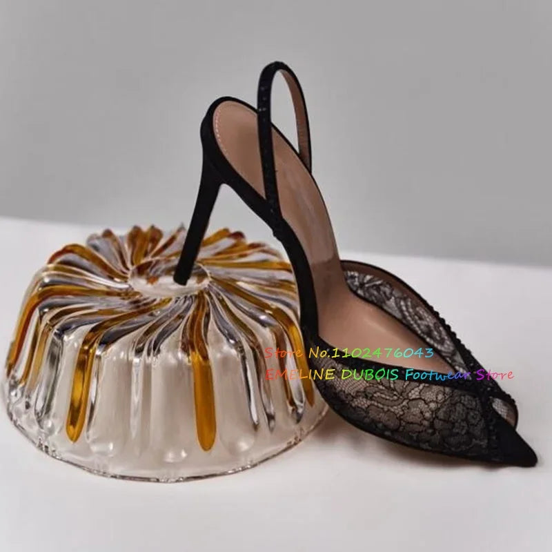 Mesh Peep Toe Sandals Slip-On Stiletto Summer Shoes Sweet Fashion Style High Heels for Women Designer Rhinestone Sandals