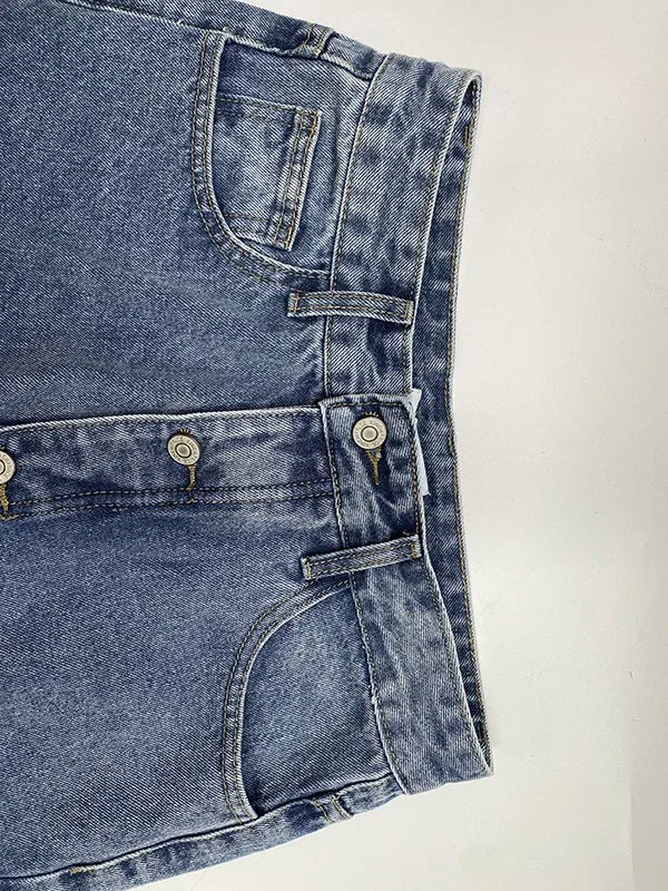 Krisstarsgirls 2025 New Women‘s Baggy Jeans Pants Spring Summer Buttoned Pockets High Waisted Boyfriends Jean Trousers for Woman