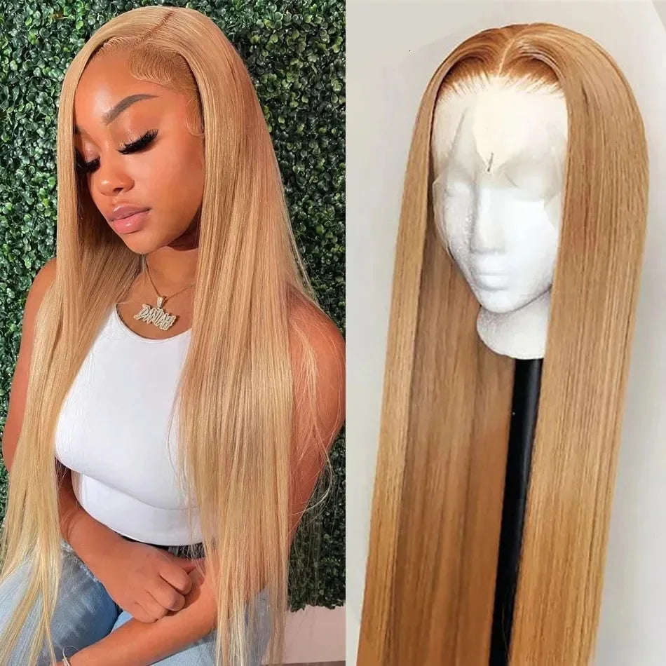 #27 Honey Blonde HD Lace Wig 13x6 Human Hair Bone Straight Lace Frontal Wig 13x4 Transparent Colored Lace Front Wigs For Women