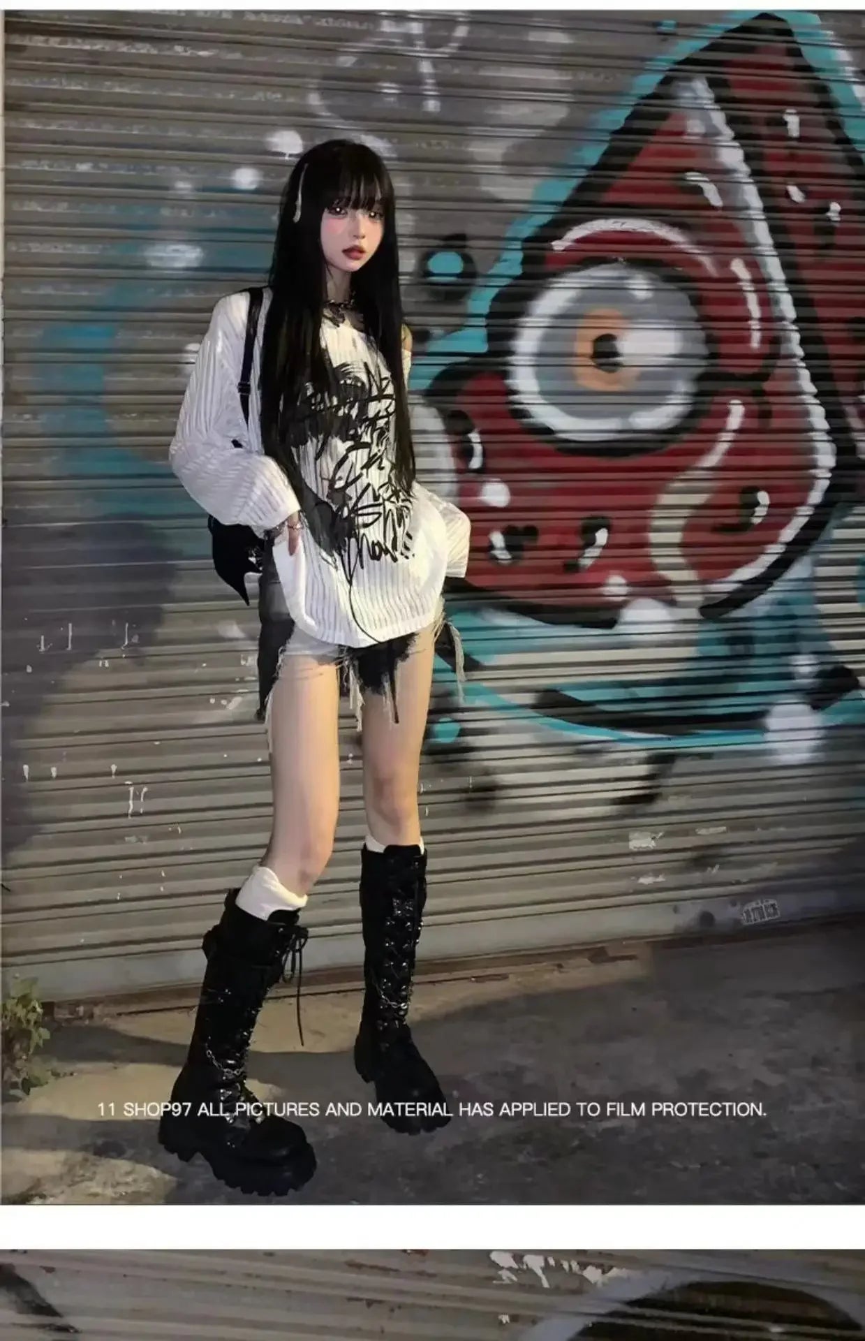 White Inner Long Sleeve T-Shirt Women's Graffiti Printing Sun Protection Cover Up Loose-Fit Knitted Top Pure Desire Top