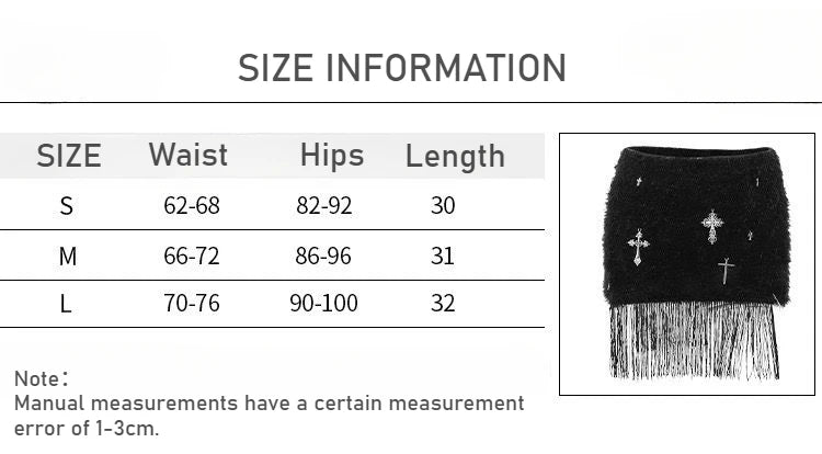 Gothic Classic Punk Cross Pendant Tassel High Elastic High Waist Sexy Plush Short Skirt Women's High-end Design Hip-pack Skirt