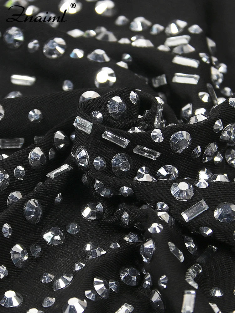 Znaiml Women's Short Jumpsuits Black Rhinestone Sleeveless Romper Birthday Mesh See Through Skinny One Pieces Playsuits Clubwear