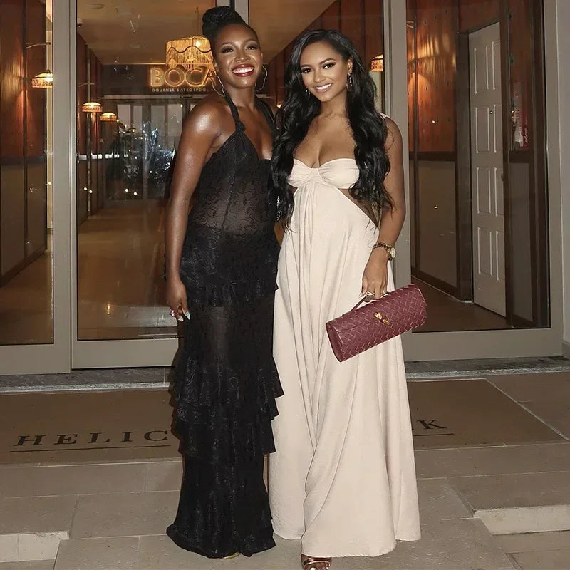 Fashionable Sexy Strapless Hollow Out Slim Fit Long Dress For Women Spring 2025 New Arrival European And American Crossbody