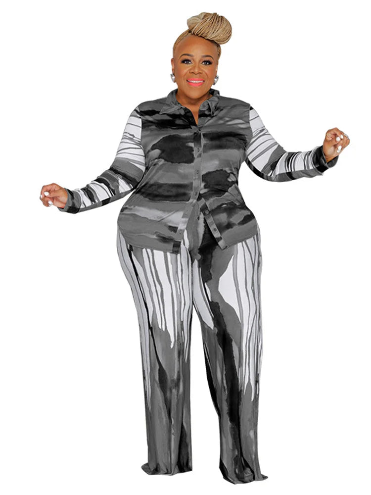 Wmstar Plus Size Two Piece Outfits Women Fall Clothing Tie Dye Top and Pants Leggings Matching Set Wholesale Dropshipping 2022