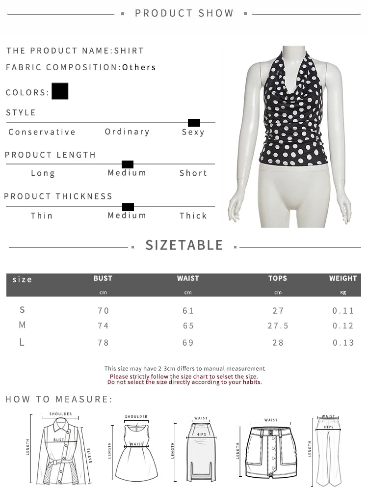 Weird Puss Polka Dot Print Tank Top Women Y2K Halter Swing Collar Backless Skinny Hottie Summer Midnight Street Basic Wild Vest