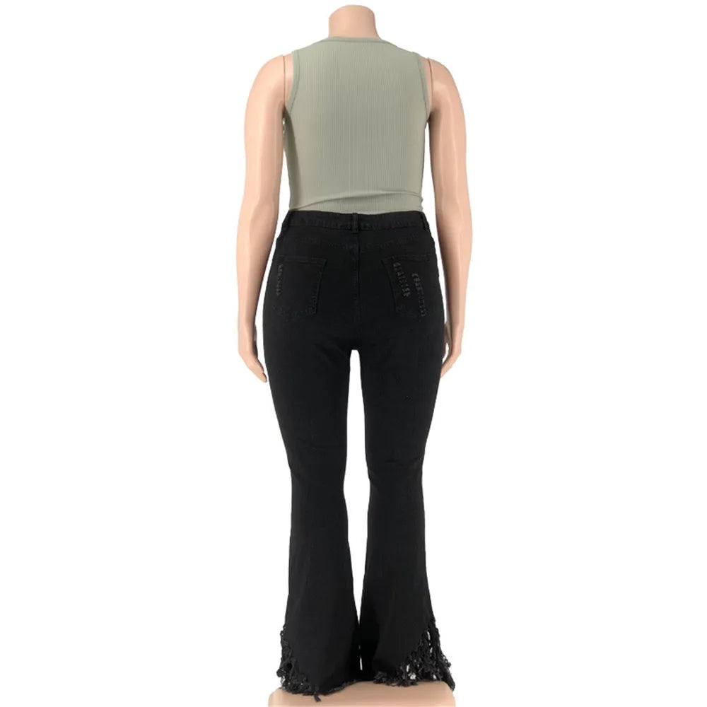 Wmstar Plus Size Jeans Women Bodycon Stretch Solid Pockets High Waist Fashion Denim Flared Pants 2022 Wholesale Dropshipping