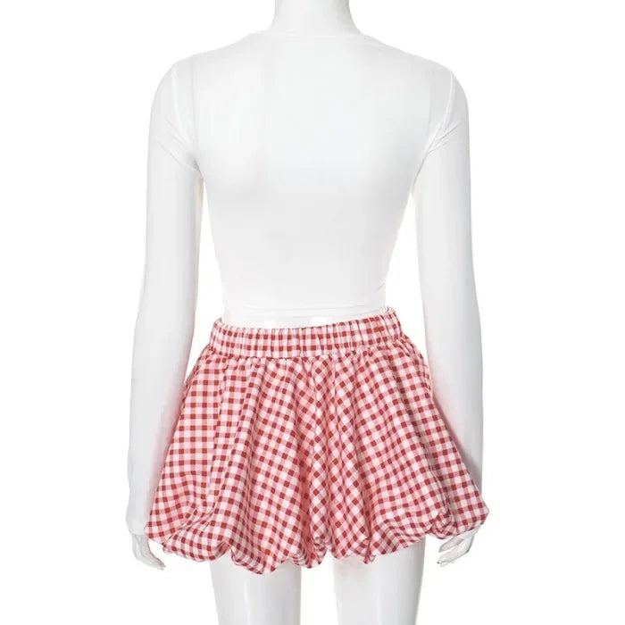 2 Piece Skirt Set for Women Bow Decoration Long Sleeves Top and Versatile Plaid Dresses Y2k Suit Spring and Summer 2025 New