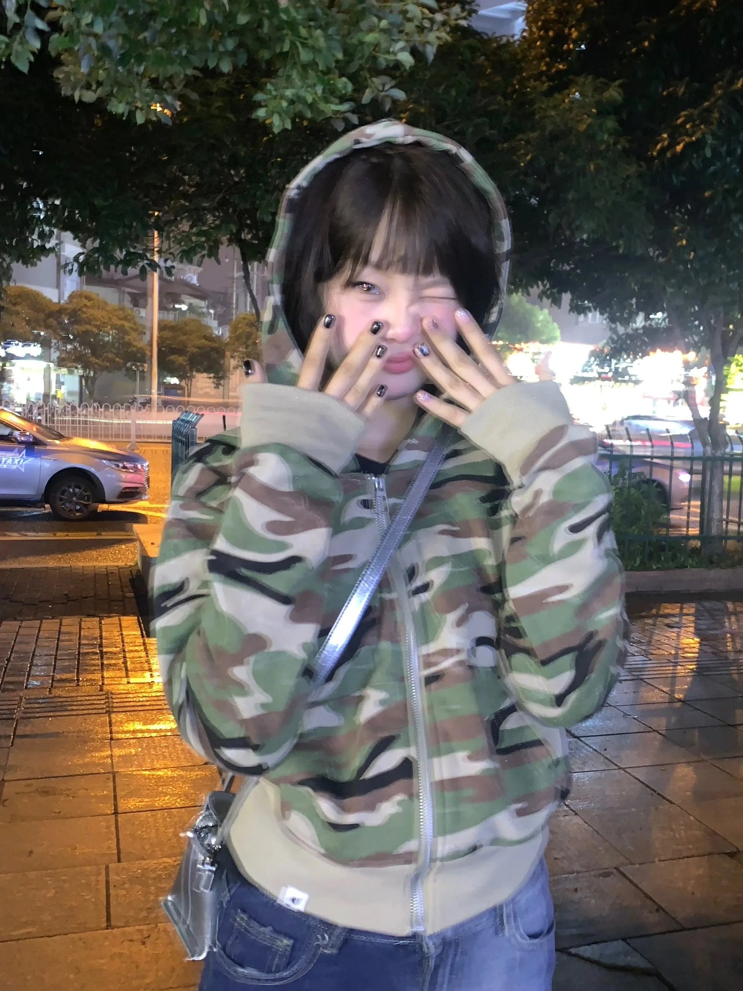 Karrram Japanese Y2k Cropped Jacket Vintage Harajuku Short Coat 2000s Korean Fashion Camouflage Zipper Hooded Sweatshirt Grunge
