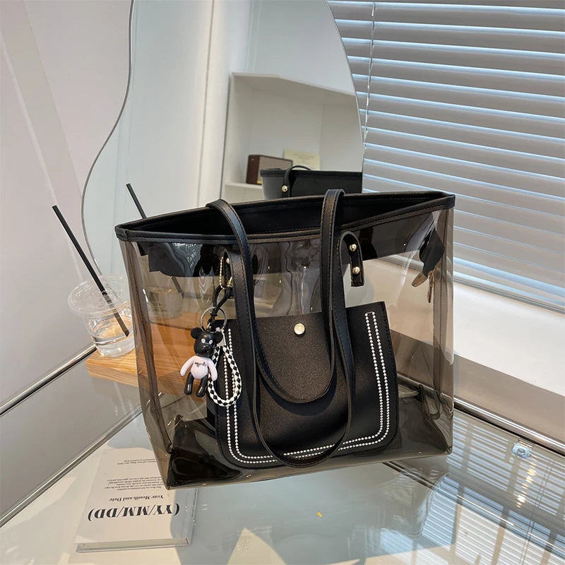 Transparent Jelly Zipper Tote Bag Large Capacity High-quality Texture Handbag Fashionable Luxury Ladies Commuter Shoulder Bag