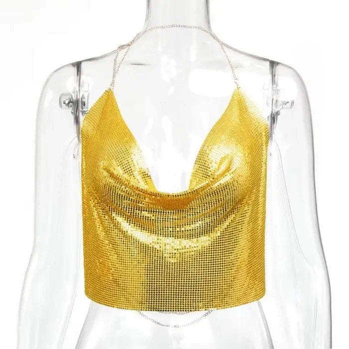 Tank Top Women Metal Sequin Camisole Party Nightclub Music Festival Sleeveless Sexy Vest for Female Streetwear 2025 Summer New