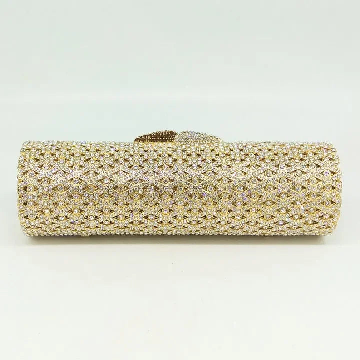 Boutique De FGG Elegant Barrel Round Women Small Evening Bags Crystal Clutch Purses Wedding Rhinestone Handbags Bridal Bags