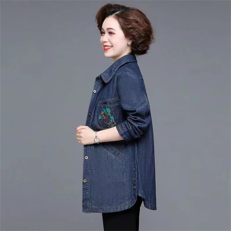 Denim Jacket Women's Spring And Autumn 2023New Korean Heavy Industry Embroidered Windbreaker Slim Mother Thin Denim Jacket