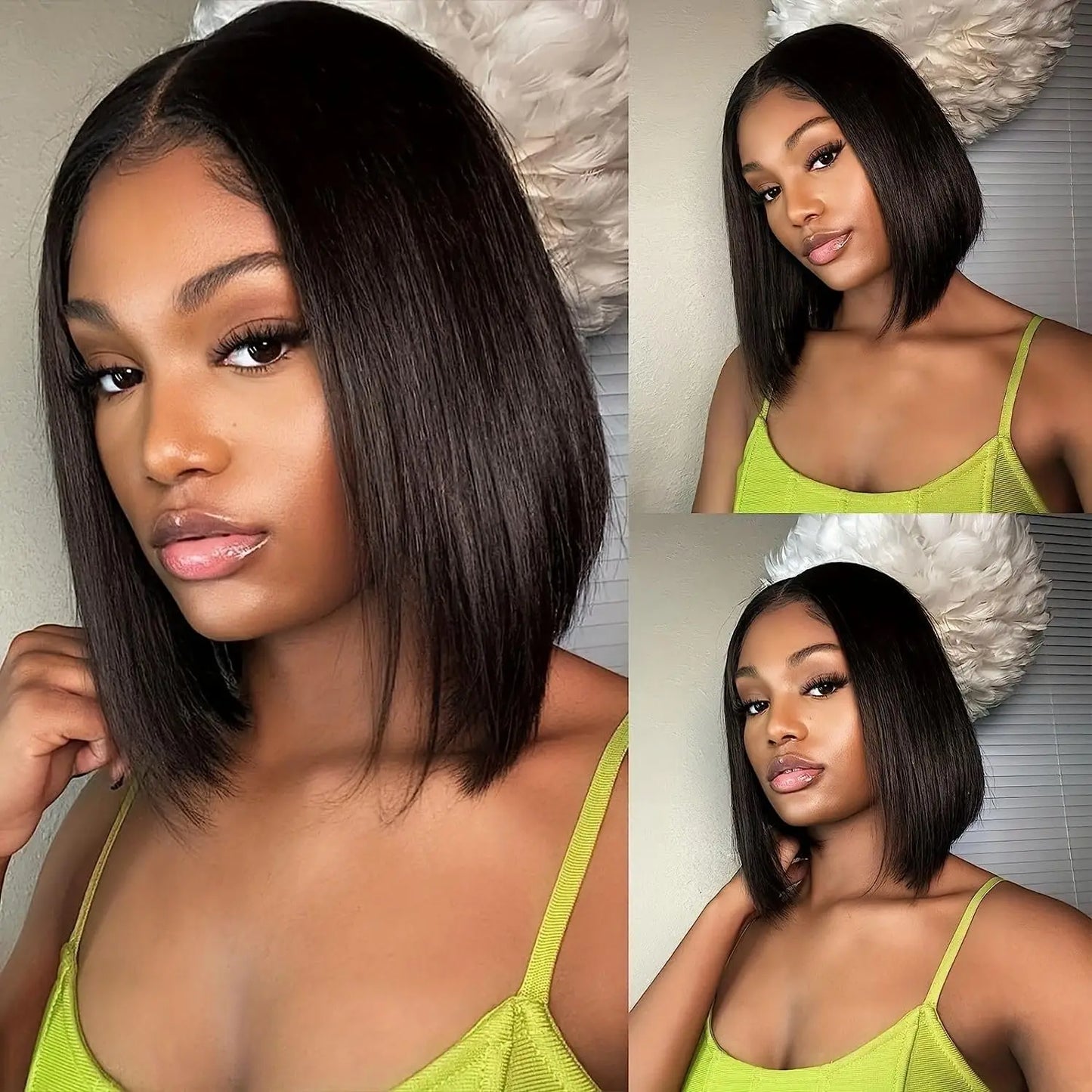 Straight Bob Wig Human Hair 200 Density Transparent 13x4 Lace Frontal Human Hair Wigs For Women Natural Color 100% Peruvian Hair