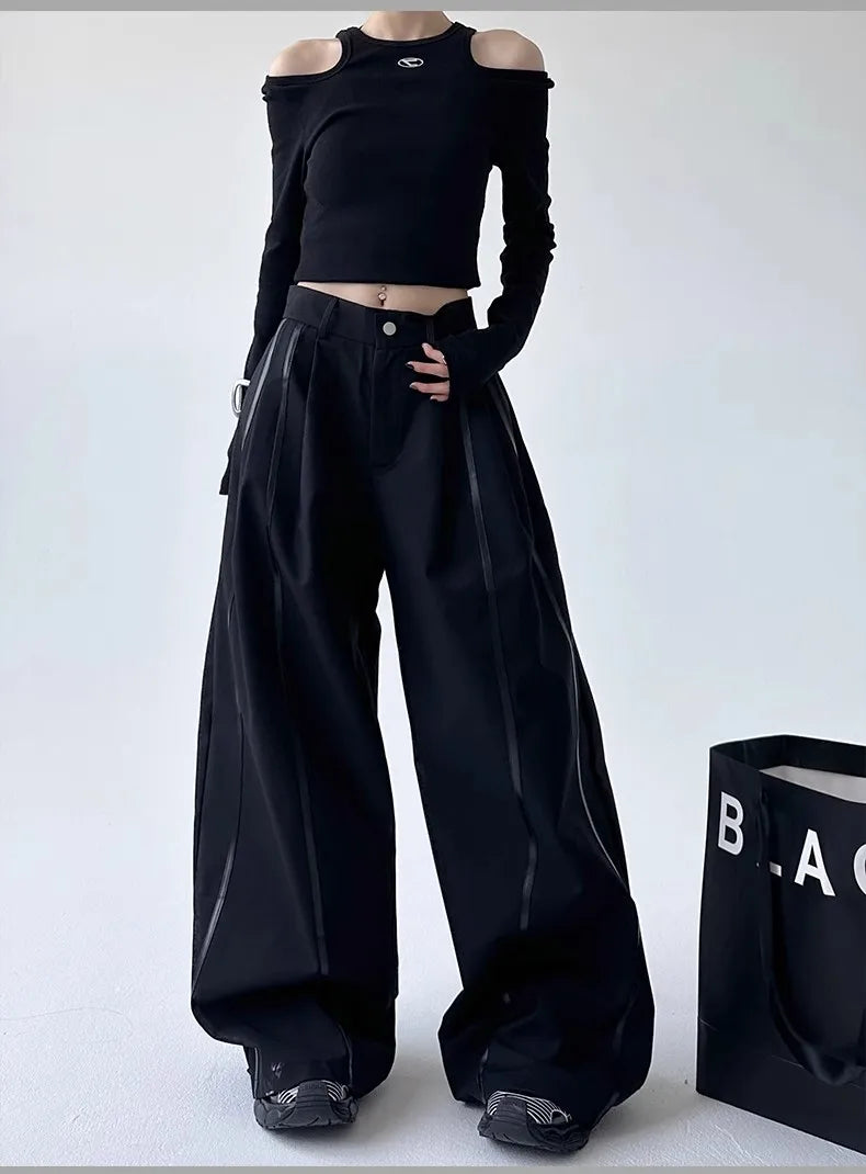 Women's Black Gothic Urban Pants Baggy Oversize Suits Long Pants Harajuku Japanese 2000s Style Y2k Emo Vintage Trousers Clothes