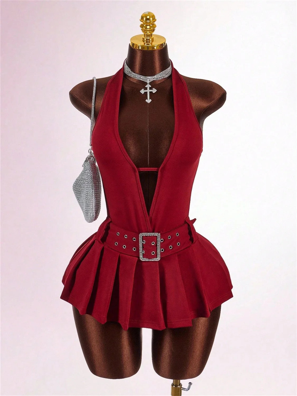 Deep V Neck Ruched Patchwork Bodycon Dress for Women