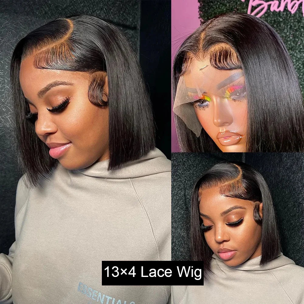 Bob Wig Human Hair 13X4 Frontal Lace Wig Straight 180% Density HD Lace Front Wigs Human Hair Pre Plucked Bob Wigs for Woman