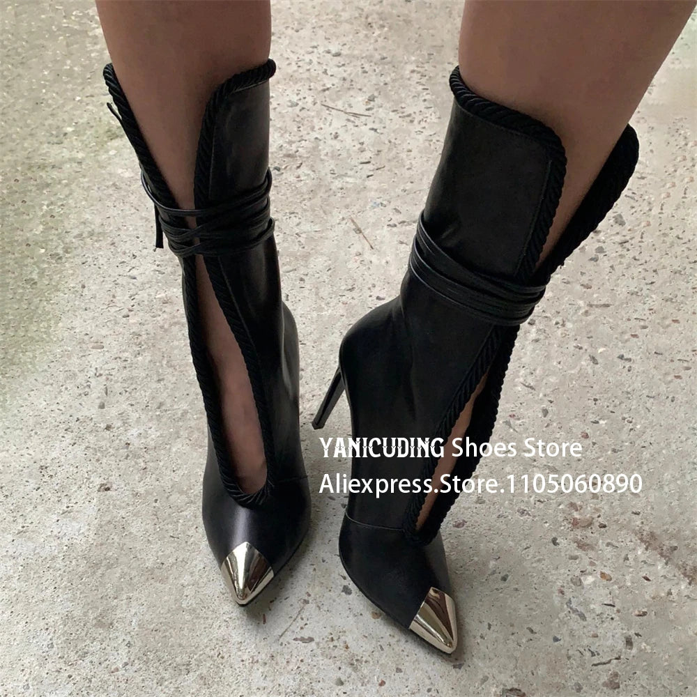 Metallic Pointed Toe Stiletto Ankle Boots for Women