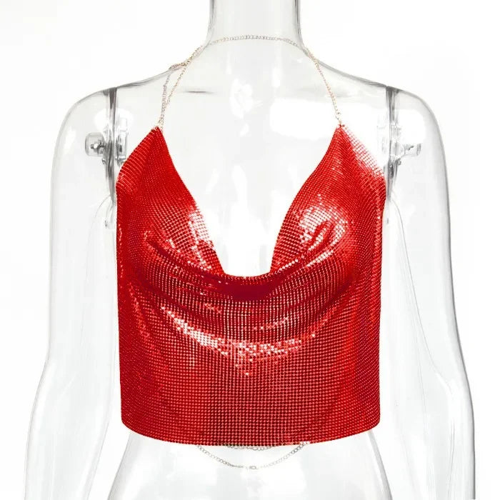 Tank Top Women Metal Sequin Camisole Party Nightclub Music Festival Sleeveless Sexy Vest for Female Streetwear 2025 Summer New