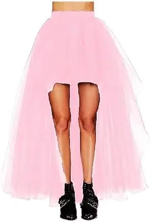 MisShow Hi-Lo Tulle Petticoat Women's Long Four Layer Puffy Skirt Fuchsia Tutu Skirts Adult Junpon Goth For Party Cocktail