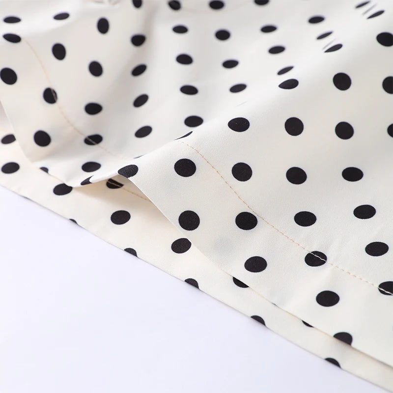 Loose Polka Dot Zipper Women's Shorts Set Stand Collar Patchwork Full Sleeve Pockets Jacket Tie Up Short Pant Suit Summer Outfit