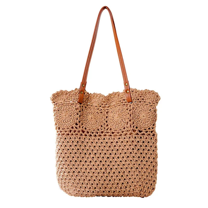 Ladies Beach Leisure Shoulder Bags Women's Summer Artistic Weaving Crochet Tote Handbags Female Retro Hollow Solid Crossbody Bag