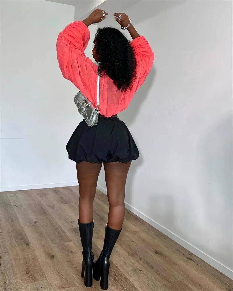 Sexy Pleated Bubble Skirt for Women High Waist Solid Lolita Micro Skirt Preppy Harajuku Y2K Clothes Cute Mini Skirts Birthday