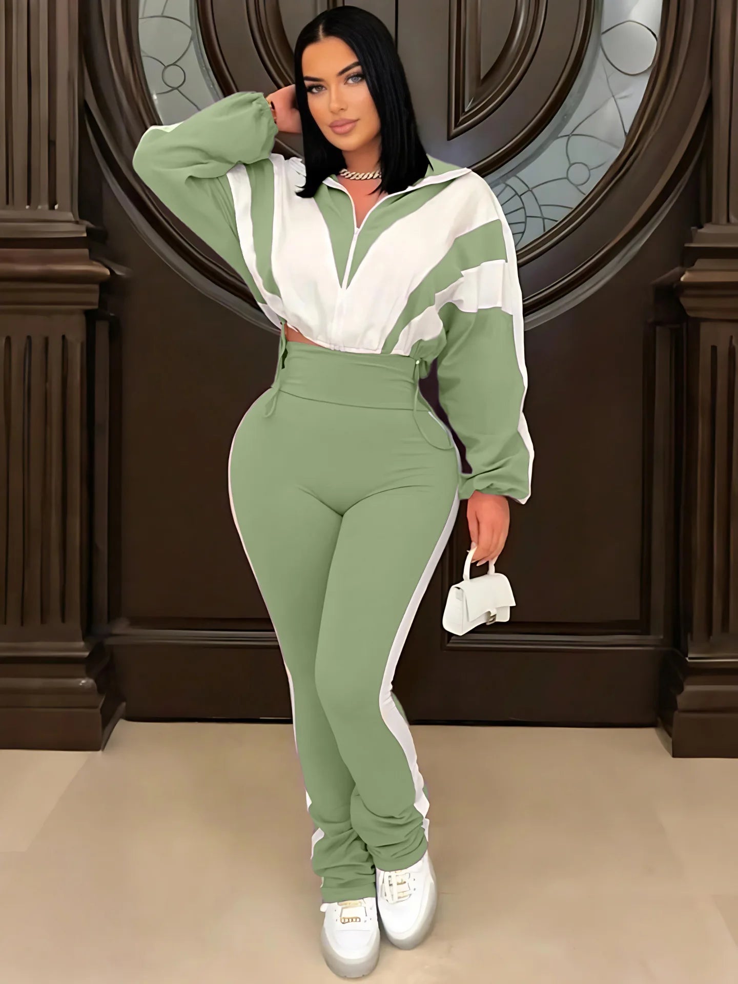 CM.YAYA Active Patchwork Women's Set Zipper Sweatshirt Jacket and Long Pants Suit 2025 Fall Two 2 Piece Sets Outfit Tracksuit
