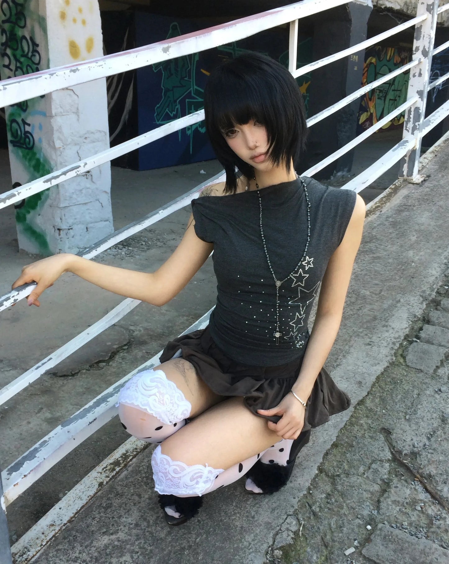 Karrram Japanese Y2k Off Shoulder T-shirt Trashy 2000s Style Rhinestones Sleeveless Top Vintage Harajuku Crop Top American Retro