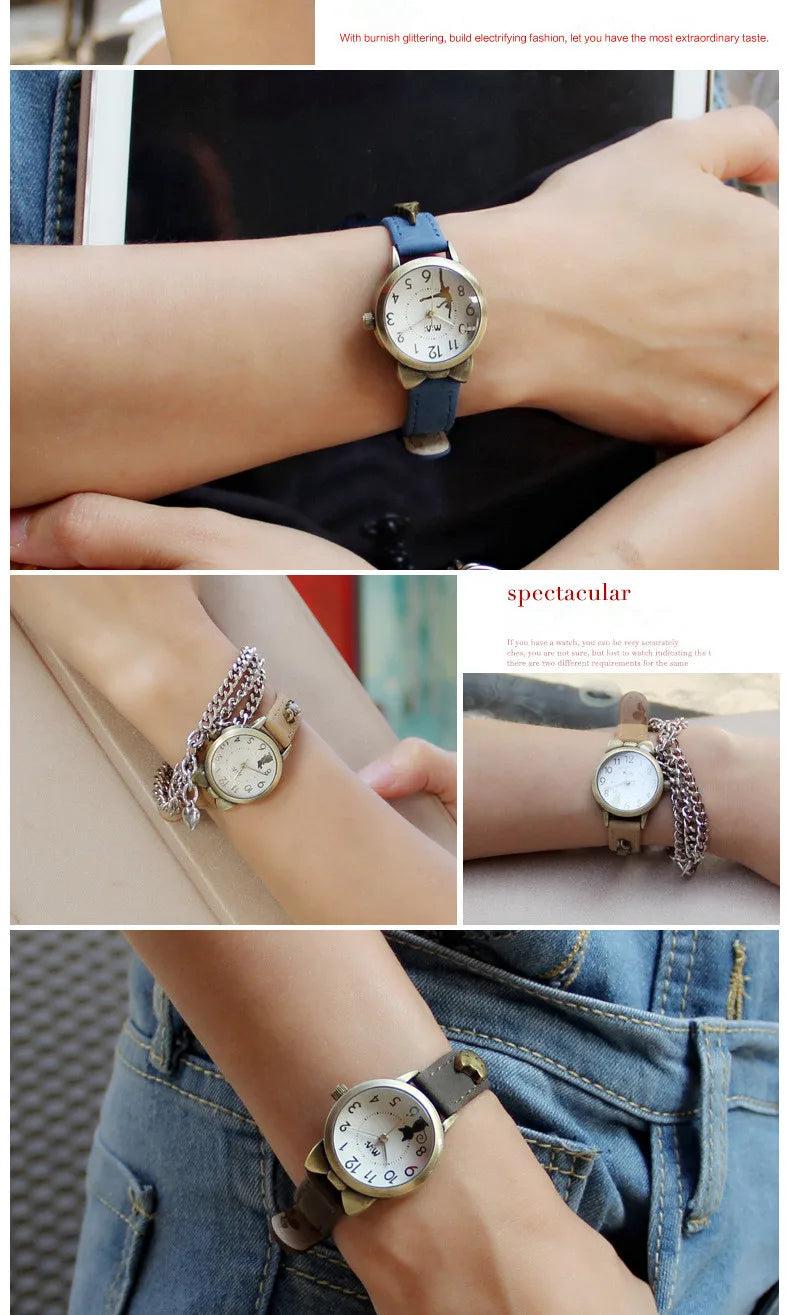 Montre M:N: Brand Fashion Watch Ladies Luxury Hand-made 3D Cat Girl Gift Quartz Wristwatch Waterproof for Women 2025 Reloj Mujer