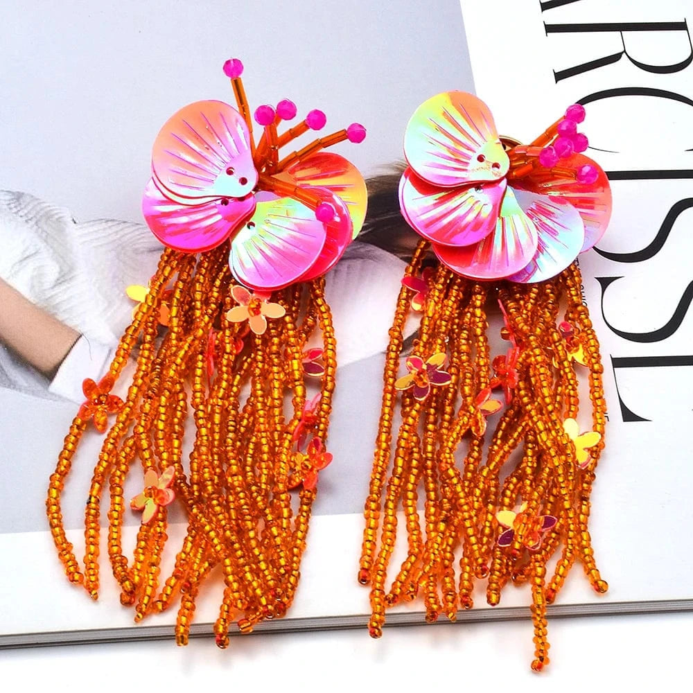 Fashion Beaded Earrings Bohemian Women's Handmade Flower Drop Earrings Ethnic Statement Jewelry Wholesale