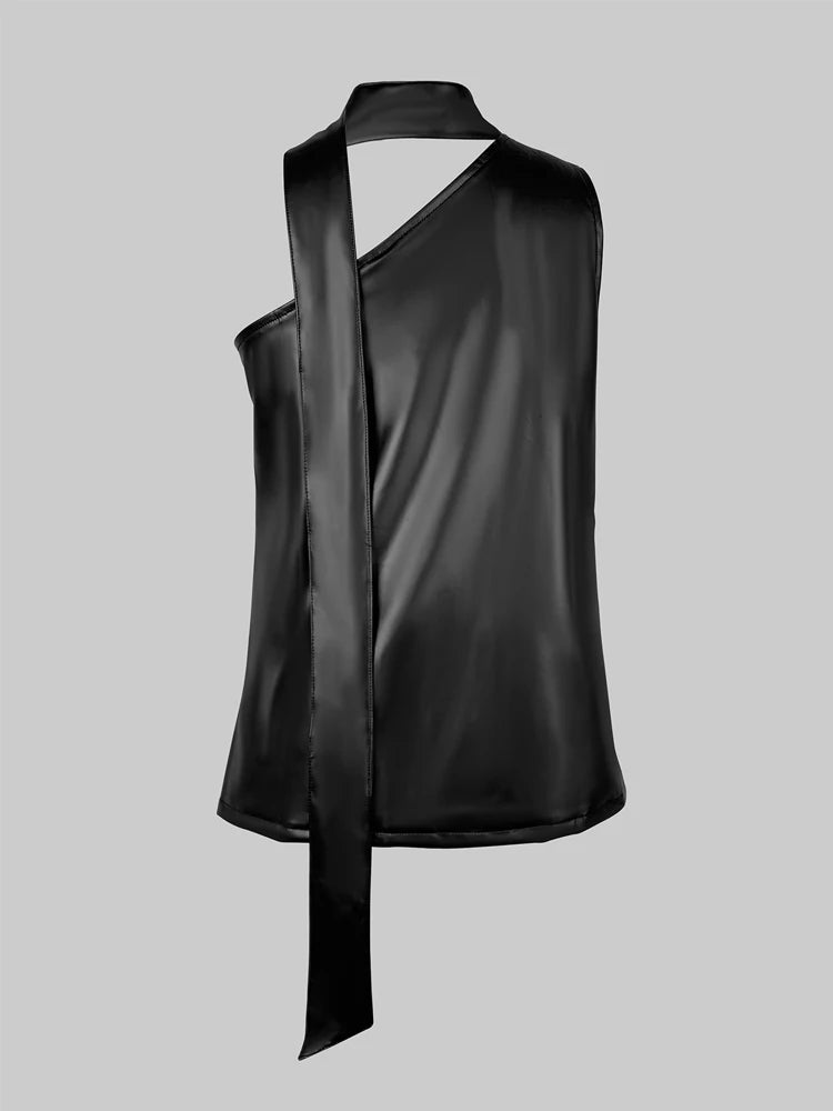 Gymystars 2025 New Summer Sleeveless Asymmetric Black Vest Tops Original Creation Solid Color High Neck Top For Women