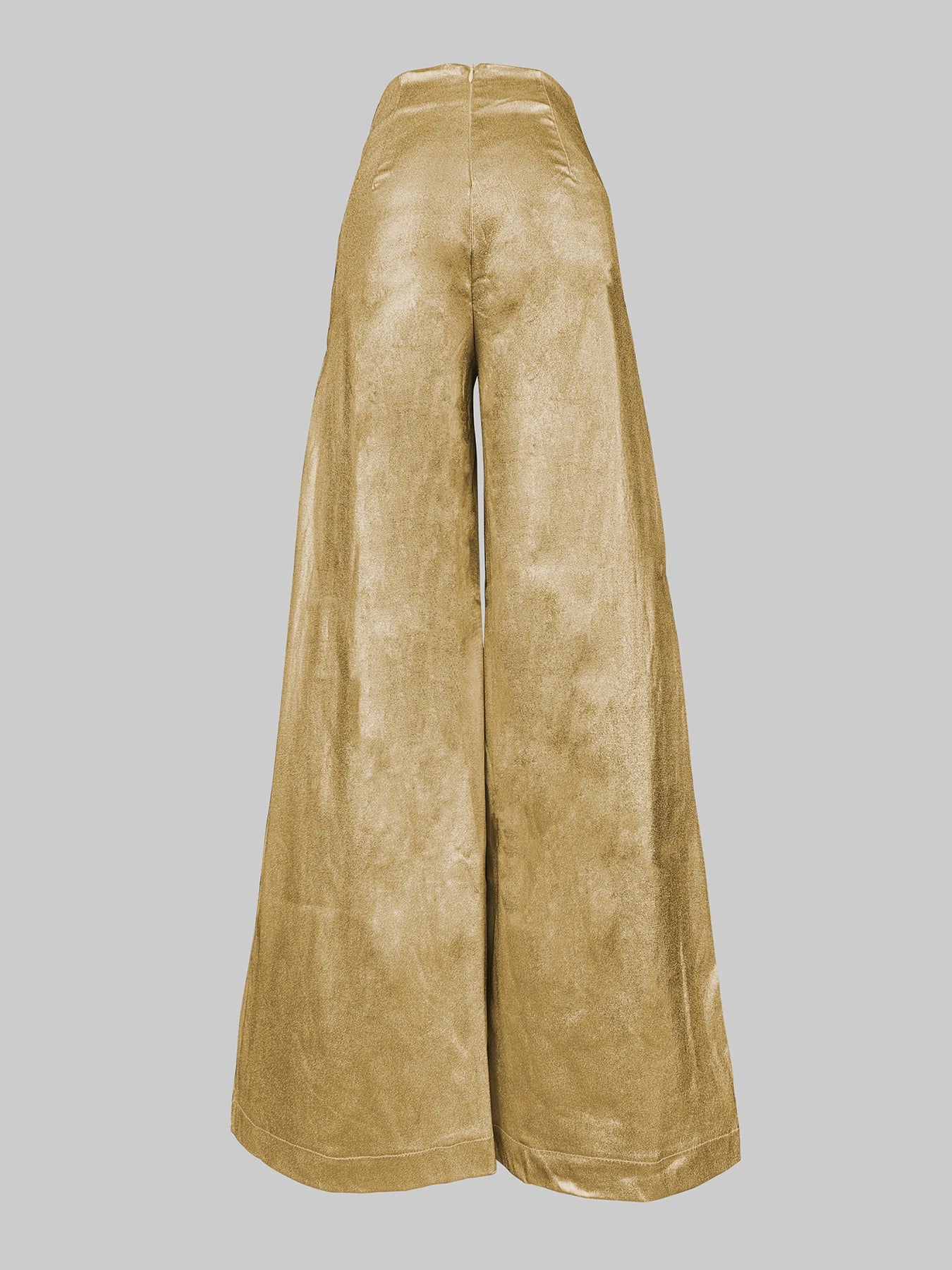 Women's Stylish Party Wear Pants Solid Gold High Waist A-line Wide Leg Pants Zippered Full-length Trousers Casual Pants