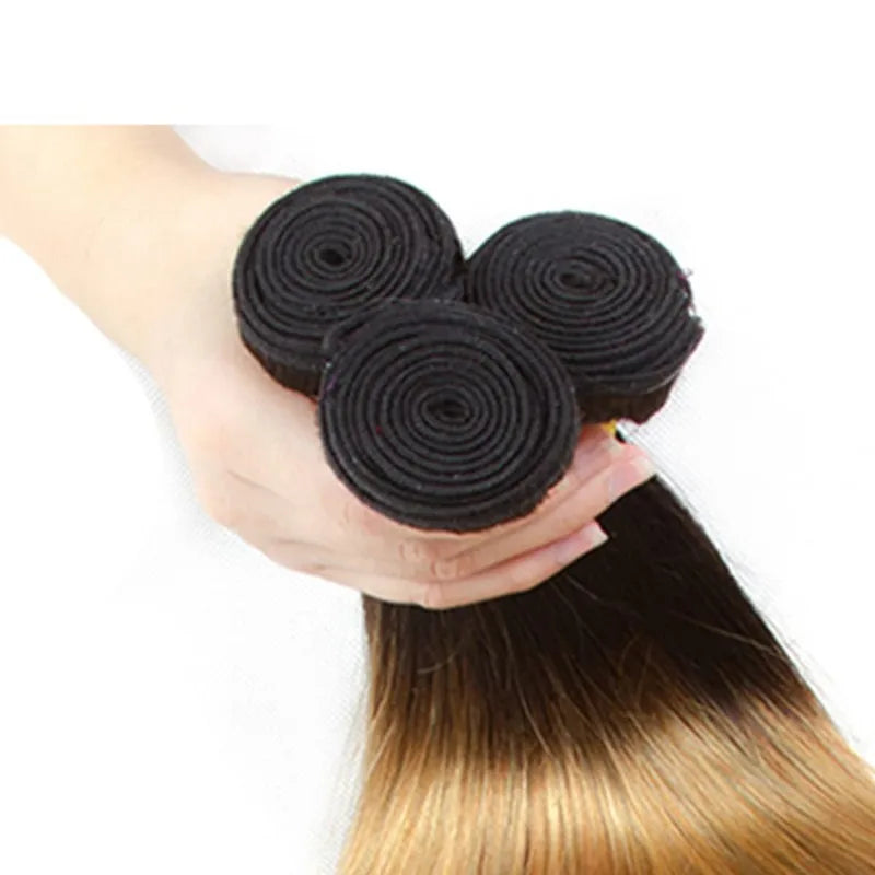 Straight Human Hair Bundles 12-26 Inch 100% Unprocessed Extensions Brazilian Virgin 1B/27Weave Hair For Women 100G/PC