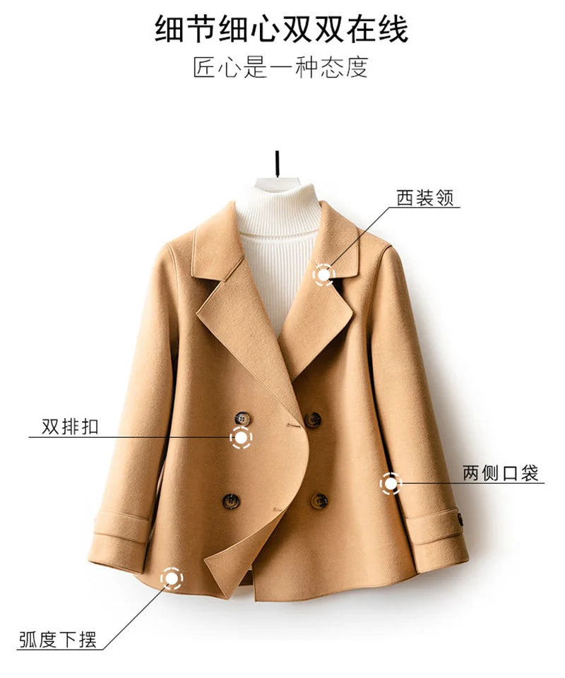 High-Quality Double-Sided Woolen Coat For Women 2024 New Short With Temperament Doll Neck Mother's Outfit Woolen Coat Female Red