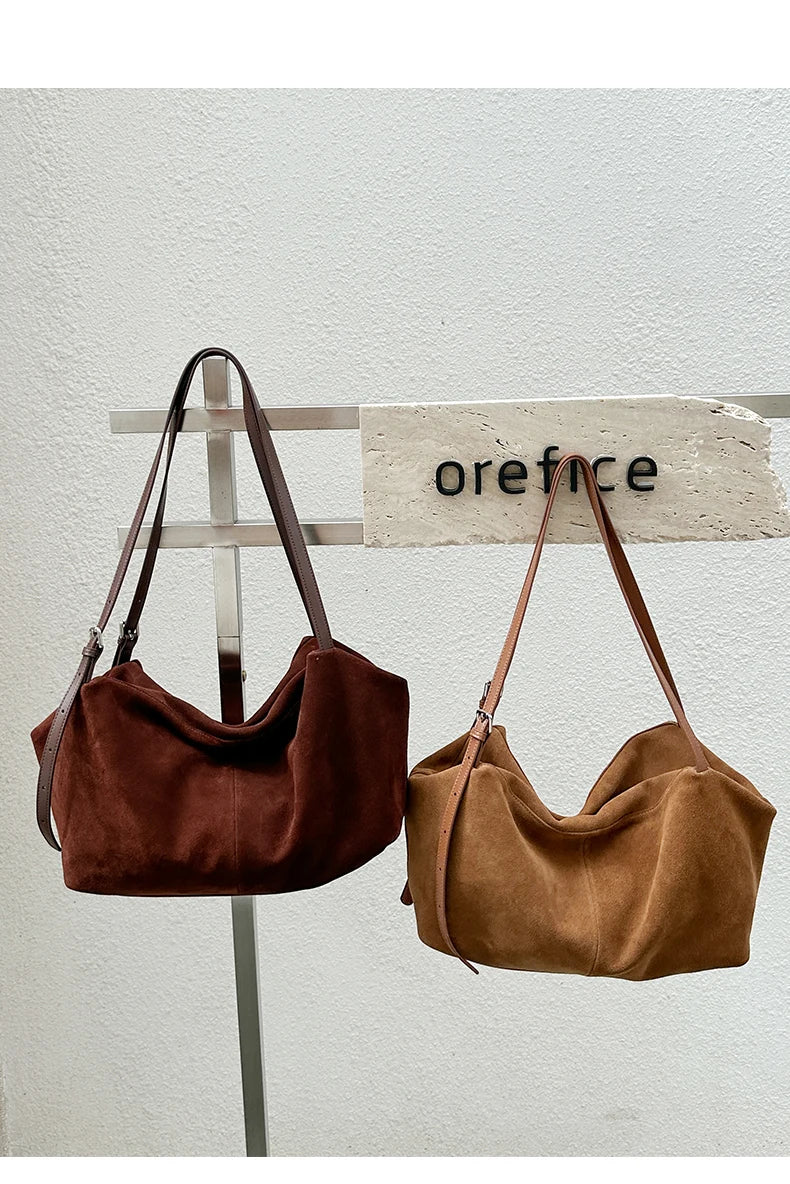 Women's Suede Genuine Leather Shoulder Bags Ladies Frosted Cowhide Crossbody Bag Female Design Luxury and Lazy Commuting Handbag