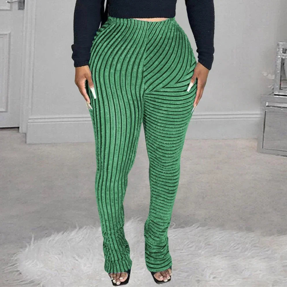 Striped Plush Patchwork Fur Flare Pants