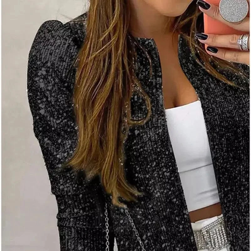 Gold Purple Shiny Sequins Round Neck Cardigan Jacket Women Fashion Short Coat Silver Blue Nothing Red Outerwear Female Overcoat