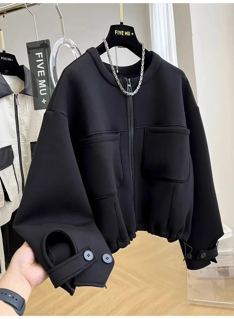Large size loose round neck short coat women's autumn and winter new American retro casual jacket top  winter clothes women