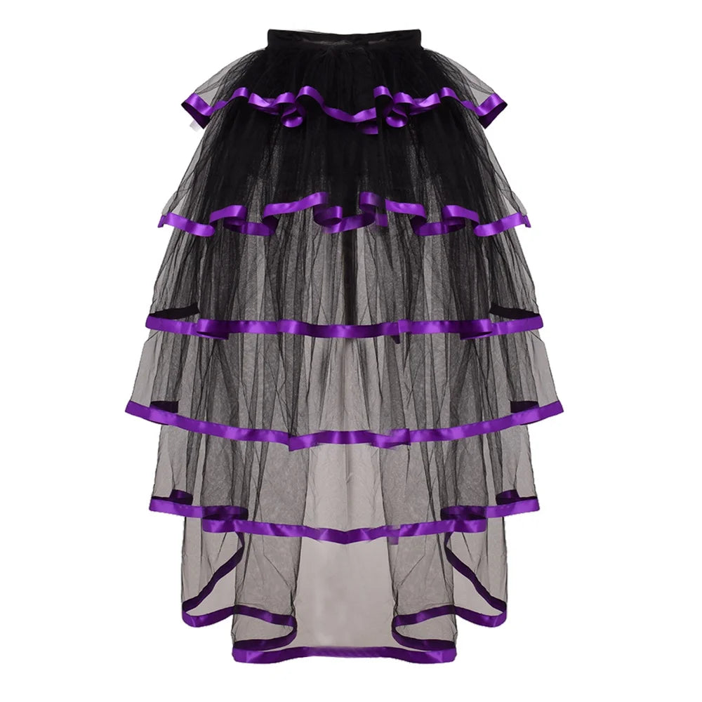 Women Punk Puffy Ruffle Tutu Bustle Skirts Sexy Steampunk Cocktail Party Tie-on Overskirt Gothic Tulle Skirt for Female