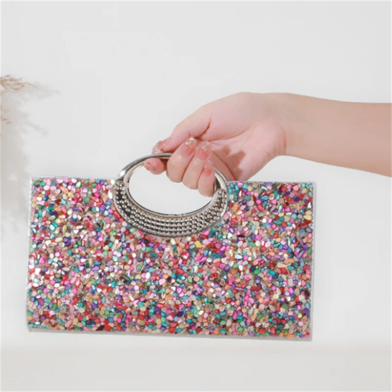 2025 New Single Side Stone Evening Bags Banquet Clutch Purse Mini Party Dinner Wallets Drop Shipping