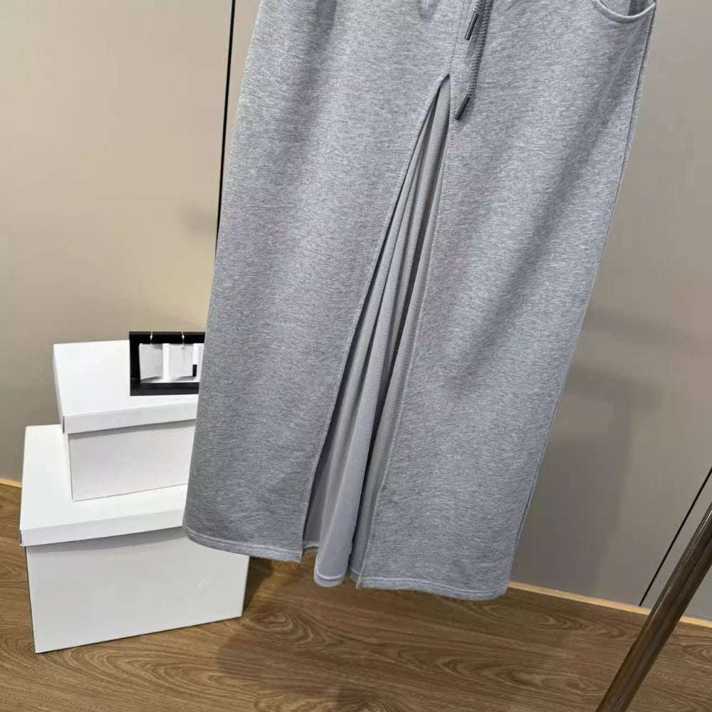 VGH Elegant Office Lady Patchwork Sequined Long Skirt for Women High Waist Spliced Mesh Split Temperament Skirts Female Spring