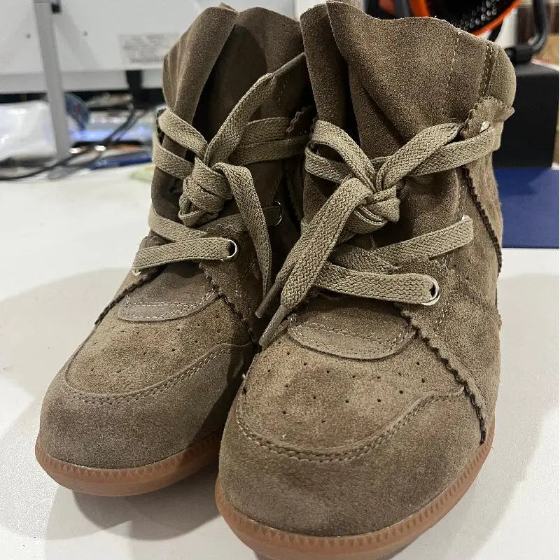 Brand Frosted Splicing Sneakers Women Fashion Versatile Casual High-top Shoes Inner Height Increase Textured Design Casual Shoes