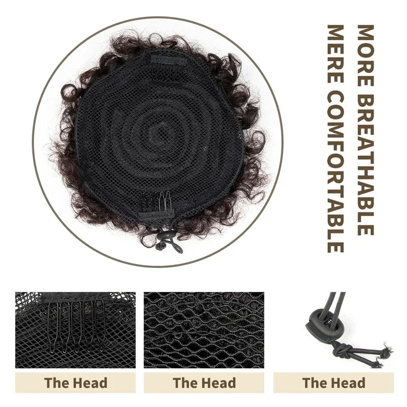 Afro puffs natural black afro puff hair bun for kids 100% Remy human hair small drawstring ponytail for little girls curly