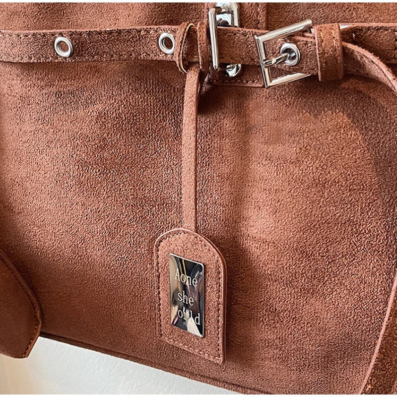 Retro Suede Square Handbag Fashion Versatile High-quality Texture Underarm Bag Exquisite Hardware Design Work Commute Tote Bag