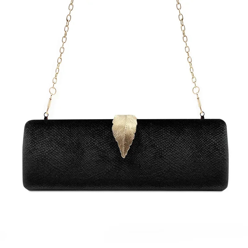 2025 Luxury Velvet Evening Clutch Bag Crystal Leaf Clasp Chain Handheld Purse for Gala Dinners Weddings Cocktail Parties