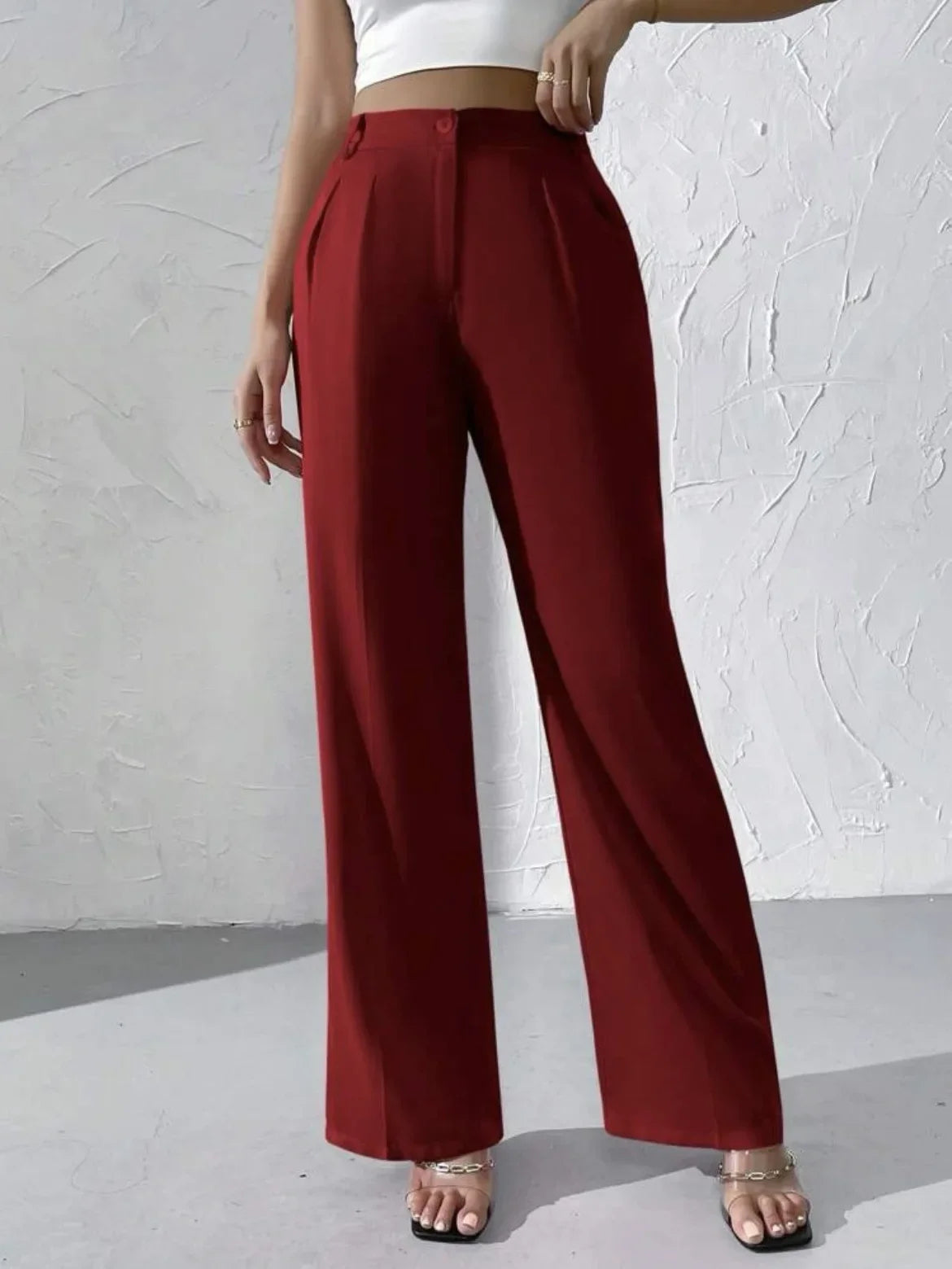 Elegant Pure Color Draped Wide Leg Suit Pants for Women High Waist Long Trousers Fashionable Business Casual Loose Fit