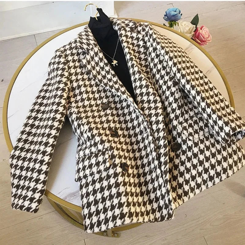 Thick Plaid Blazer Women Wool Coat 2025 New Spring And Autumn Suit Jacket Female Tide Ins Woolen Coat Blazer Femme Tops Outerwe