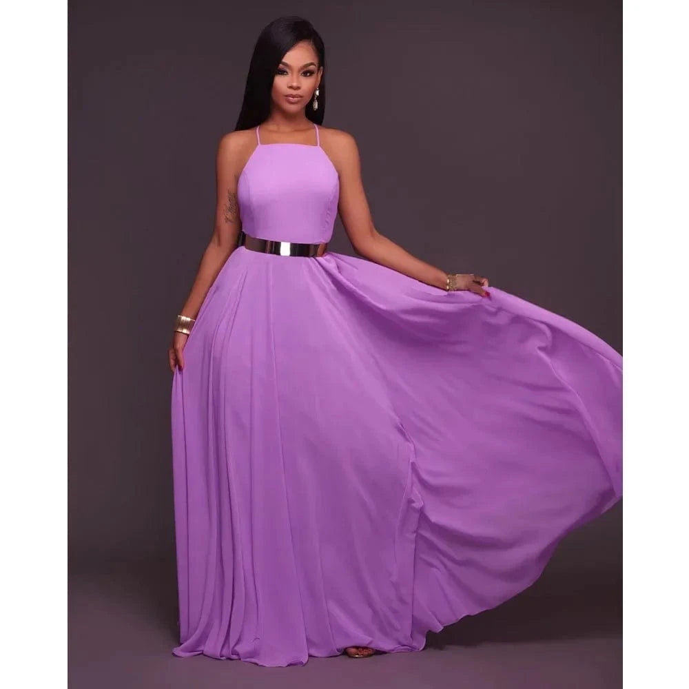 Fashion Women Summer Sleeveless Strap O neck Boho Dress Casual Long Maxi Evening Party Beach Backless Dress Sundress